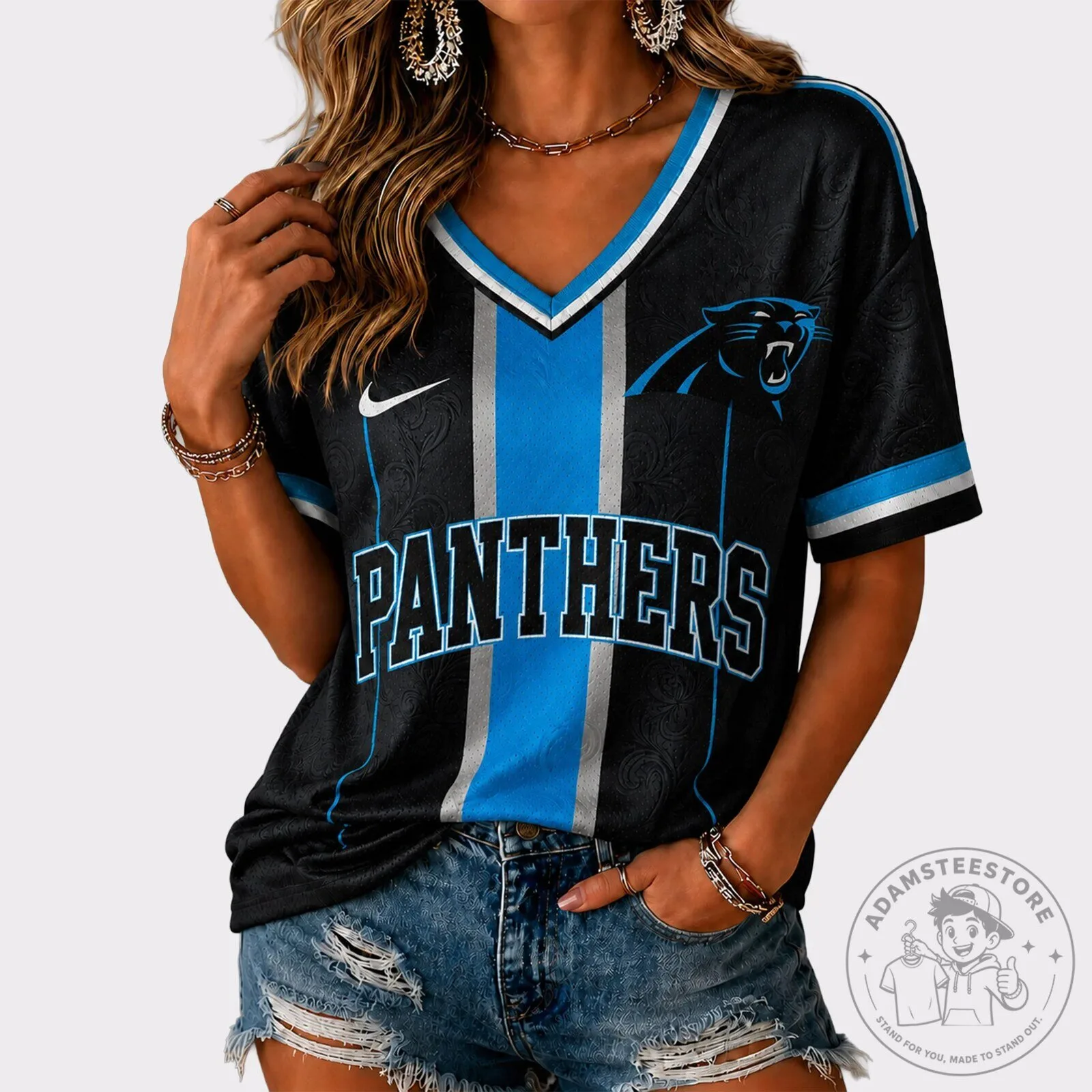 Carolina Panthers National Football League Black and Blue Striped Jersey