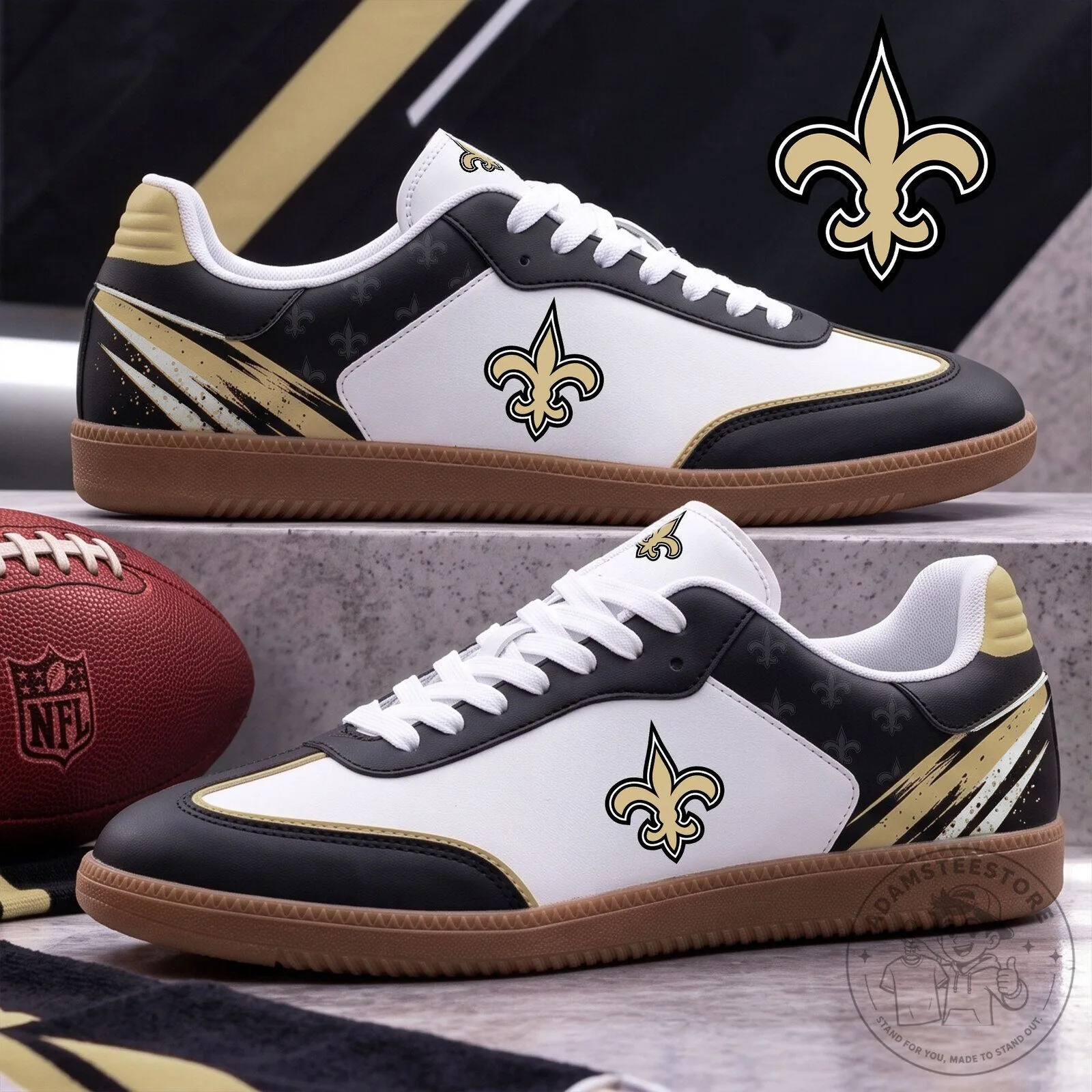 New Orleans Saints NFL Team Logo White and Black Athletic Sneakers