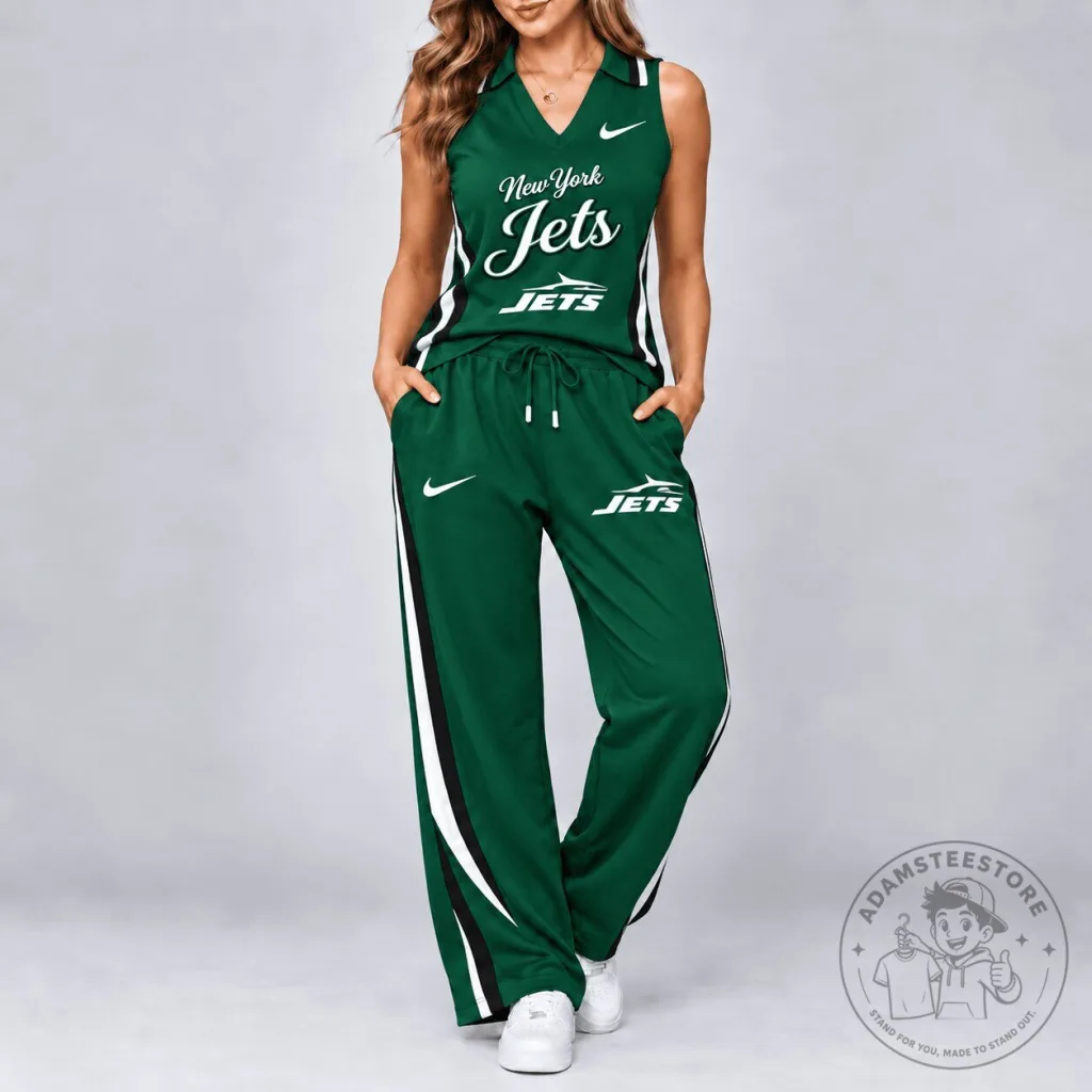 New York Jets Sleeveless V-Neck Sporty Top and Wide-Leg Pants Set New York Jets Sleeveless V-Neck Sporty Top and Wide-Leg Pants Set
