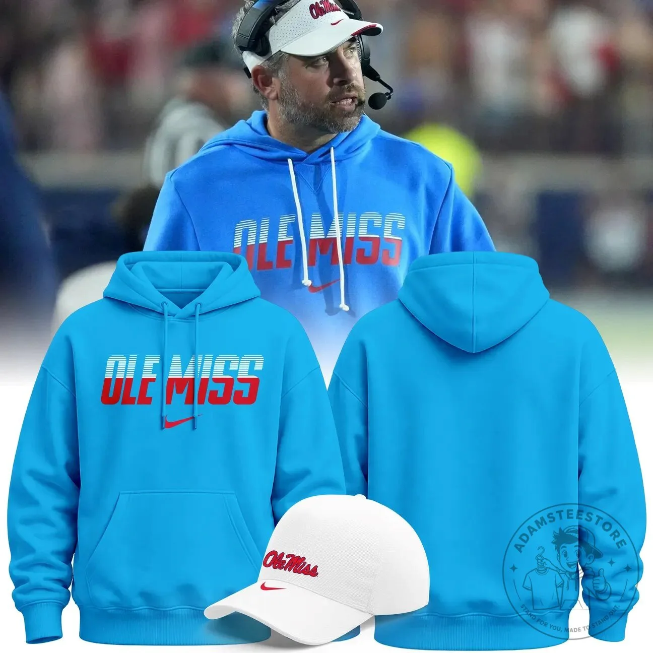 Ole Miss Rebels Football Team Logo Light Blue Pullover Hoodie