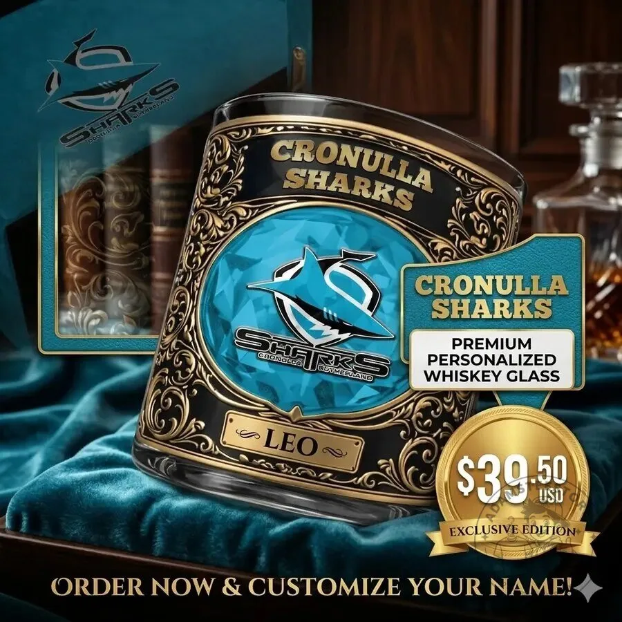 Cronulla Sharks Rugby League Football Club Personalized Whiskey Glass
