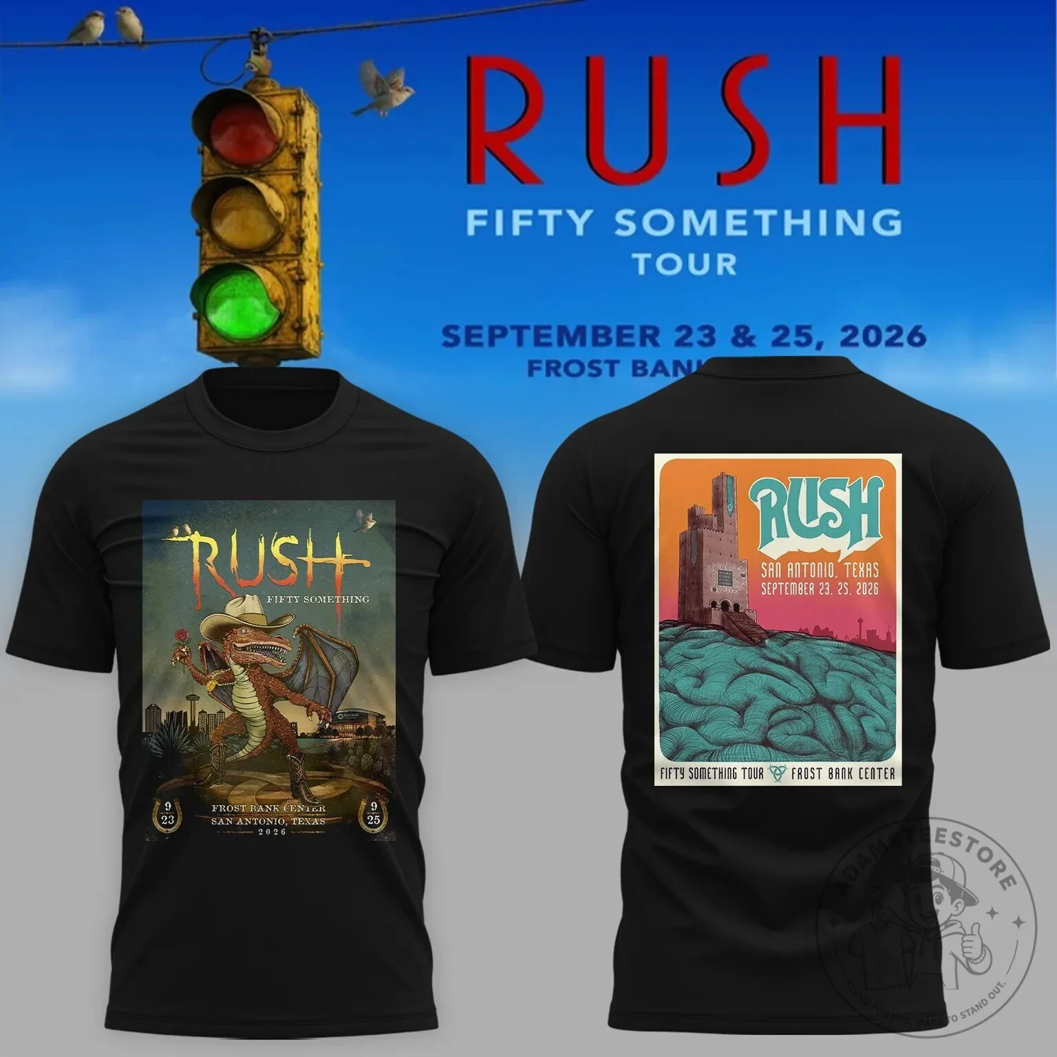 Black T-Shirt for the 2026 Rush Fifty Something Tour in San Antonio, Texas
