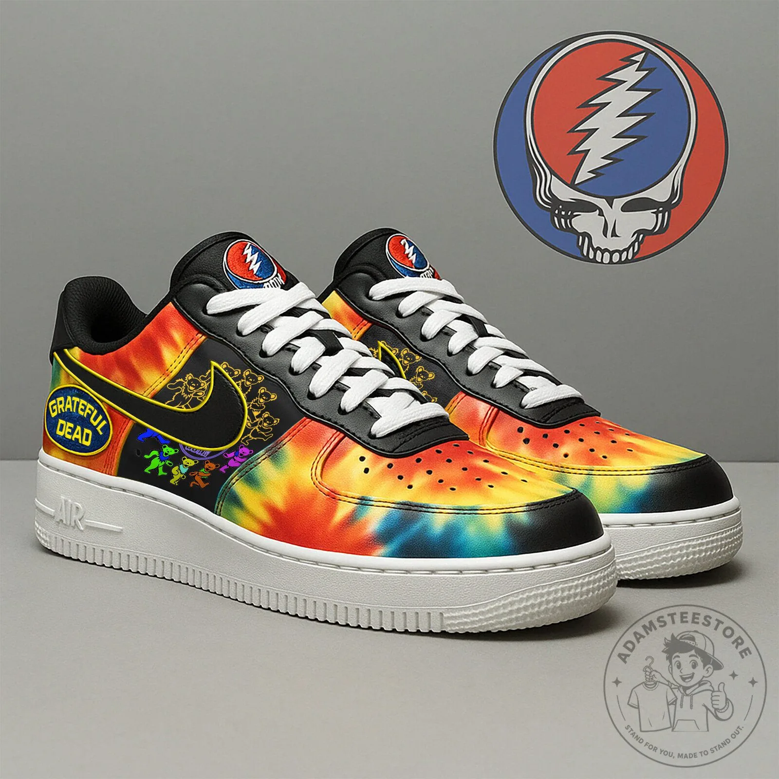 Grateful Dead Tie-Dye Dancing Bears Skull Logo Sneakers