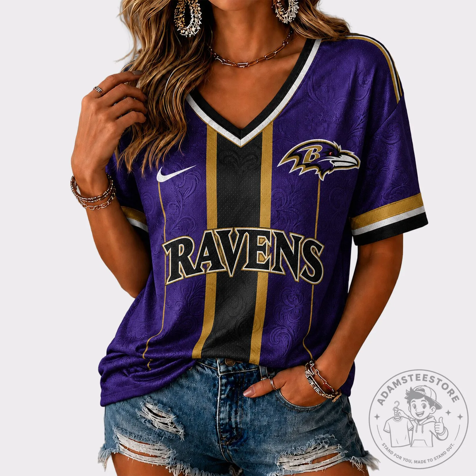 Baltimore Ravens Women's Premium NFL Casual V-Neck Game Day Football Jersey