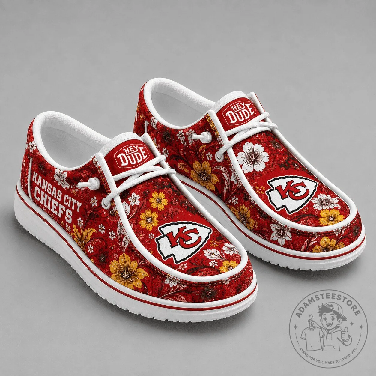 Kansas City Chiefs Floral Pattern Red Premium Loafer Shoes for Adults