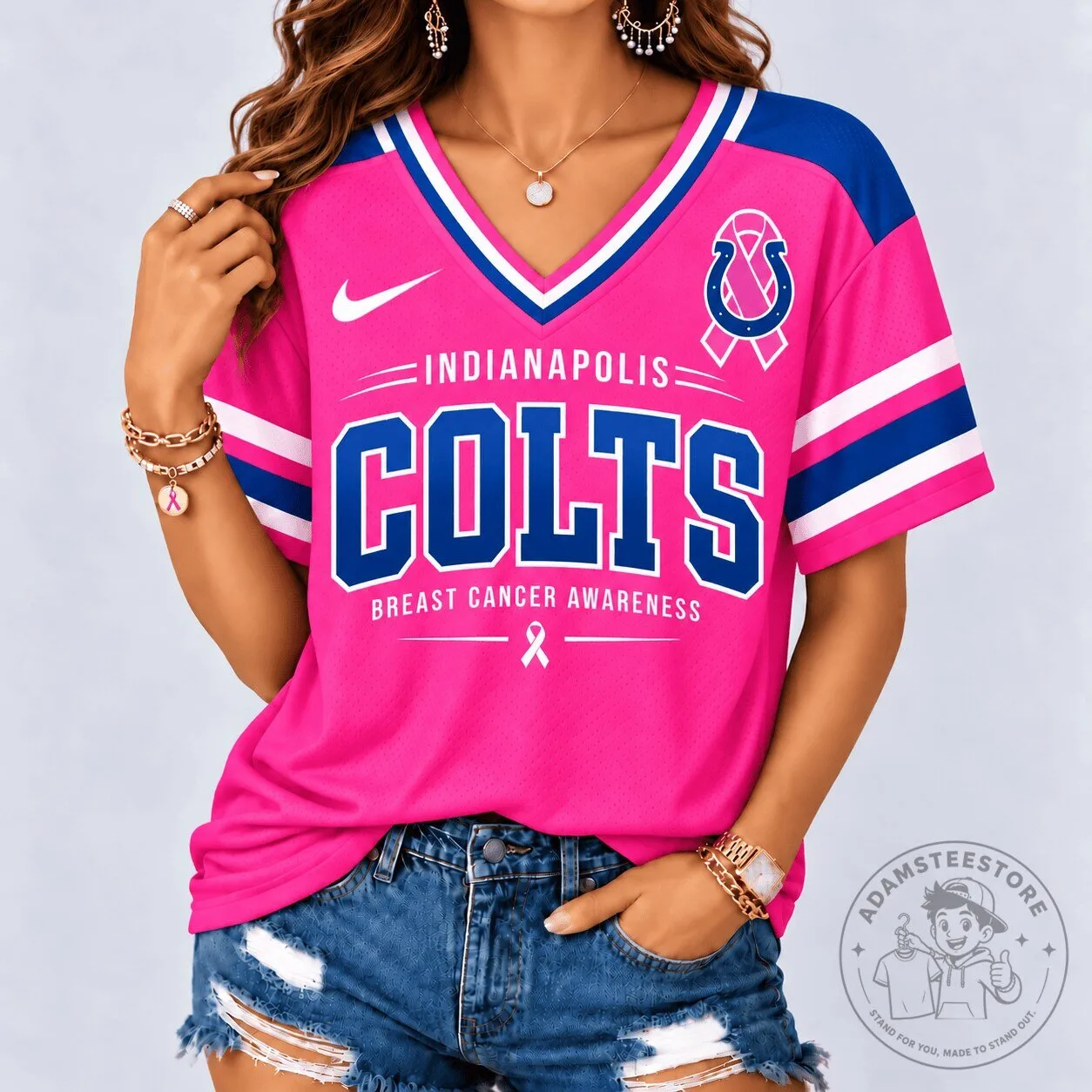 Indianapolis Colts NFL Pink Breast Cancer Awareness V-Neck Football Jersey