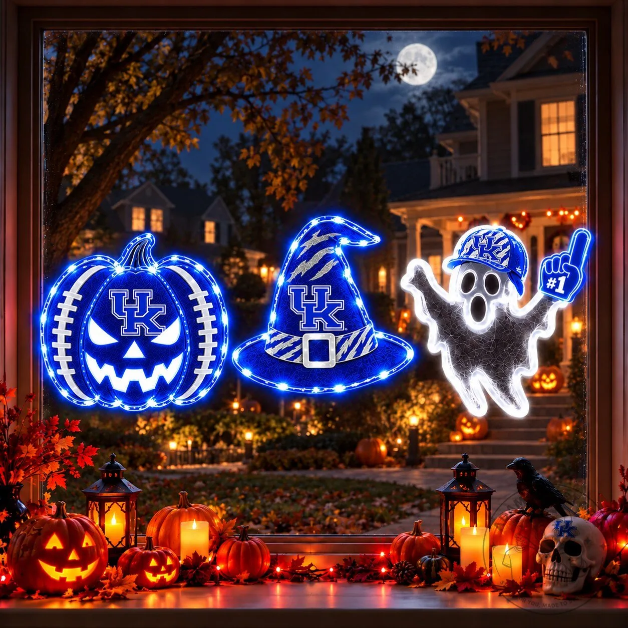 Kentucky Wildcats Halloween Pumpkin Witch Hat Ghost Window Lights