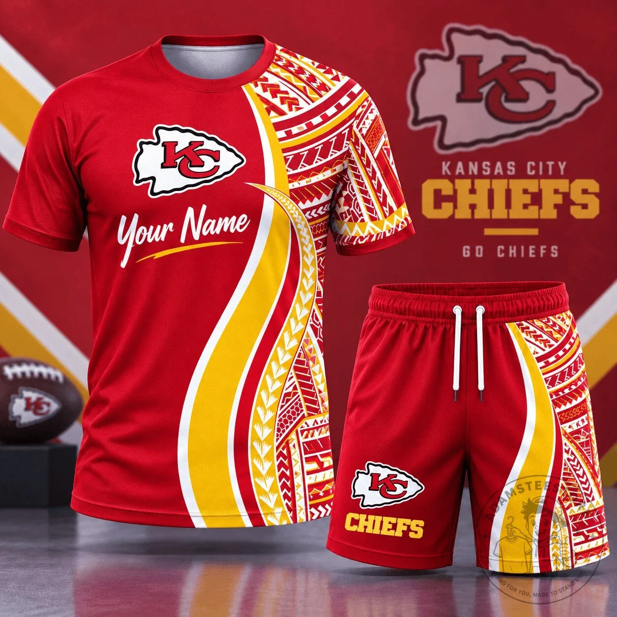 Kansas City Chiefs Custom Name Tribal Graphic Red Football Fan T-Shirt and Shorts Set