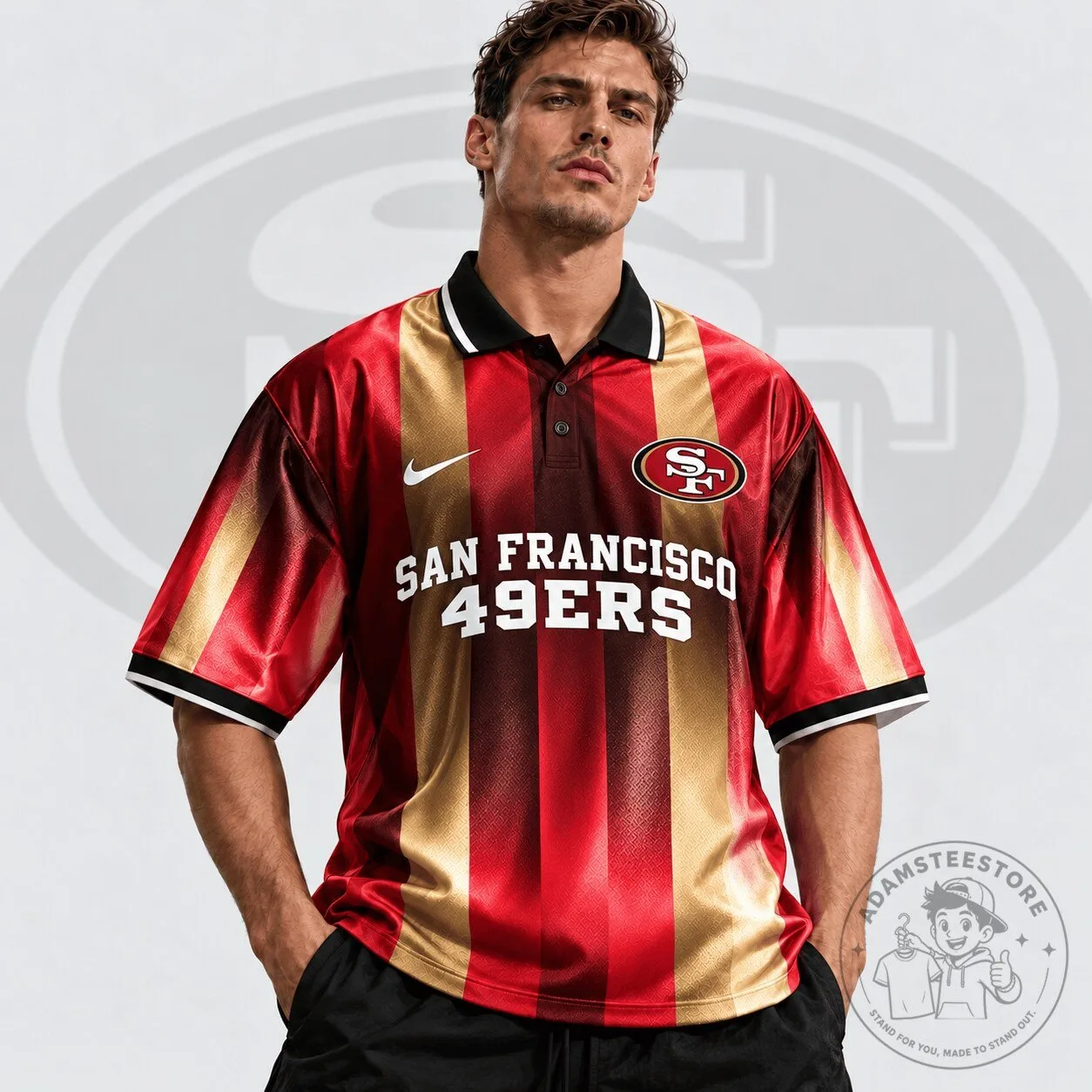 San Francisco 49ers Red Gold Vertical Stripe Premium Football Jersey