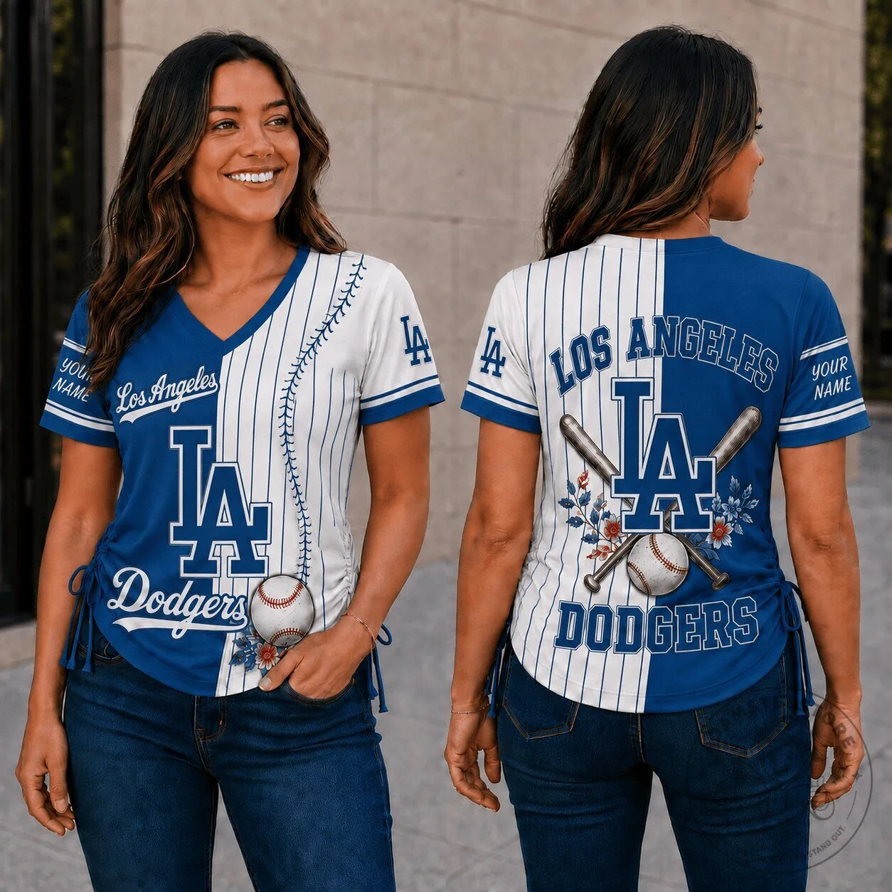 Los Angeles Dodgers MLB Fan Shirt, Personalized V-Neck Baseball T-Shirt for Women