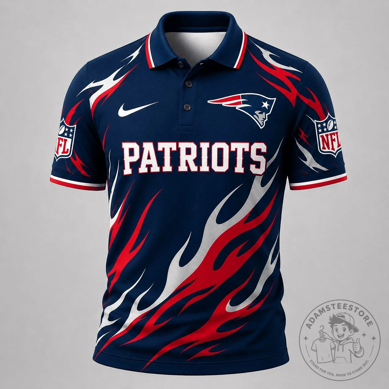New England Patriots NFL Flame Pattern Performance Polo Shirt
