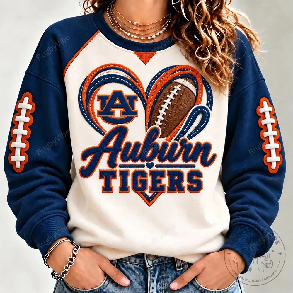 Auburn Tigers Football Heart Design Raglan Sleeve Crewneck Sweatshirt