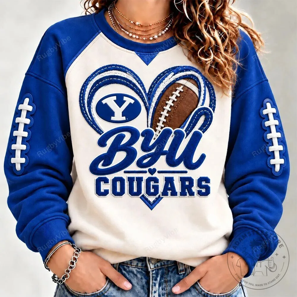 Brigham Young University Cougars Football Heart Design Crewneck Sweatshirt