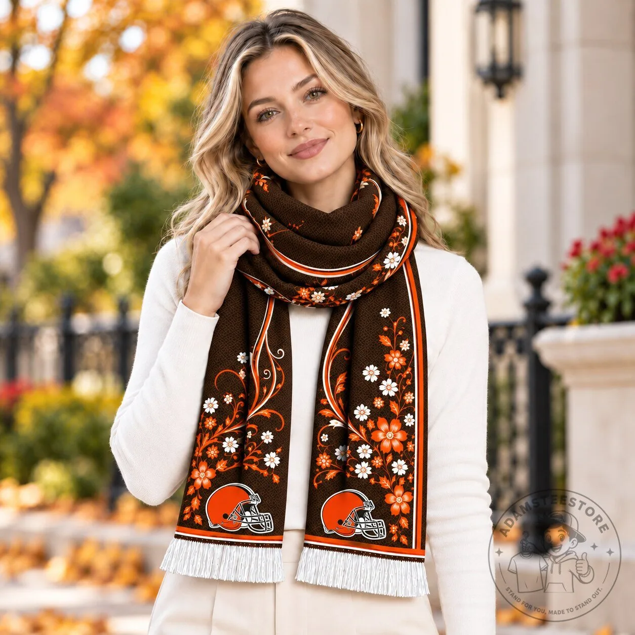 Cleveland Browns Football Team Floral Pattern Brown Scarf