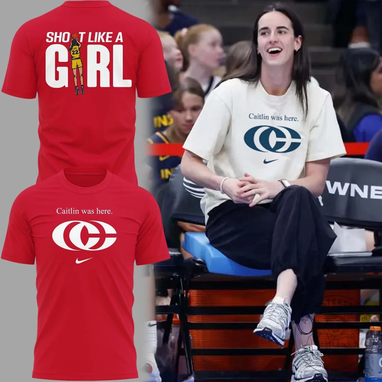 Caitlin Clark Was Here Logo Basketball Fan Red T-Shirt