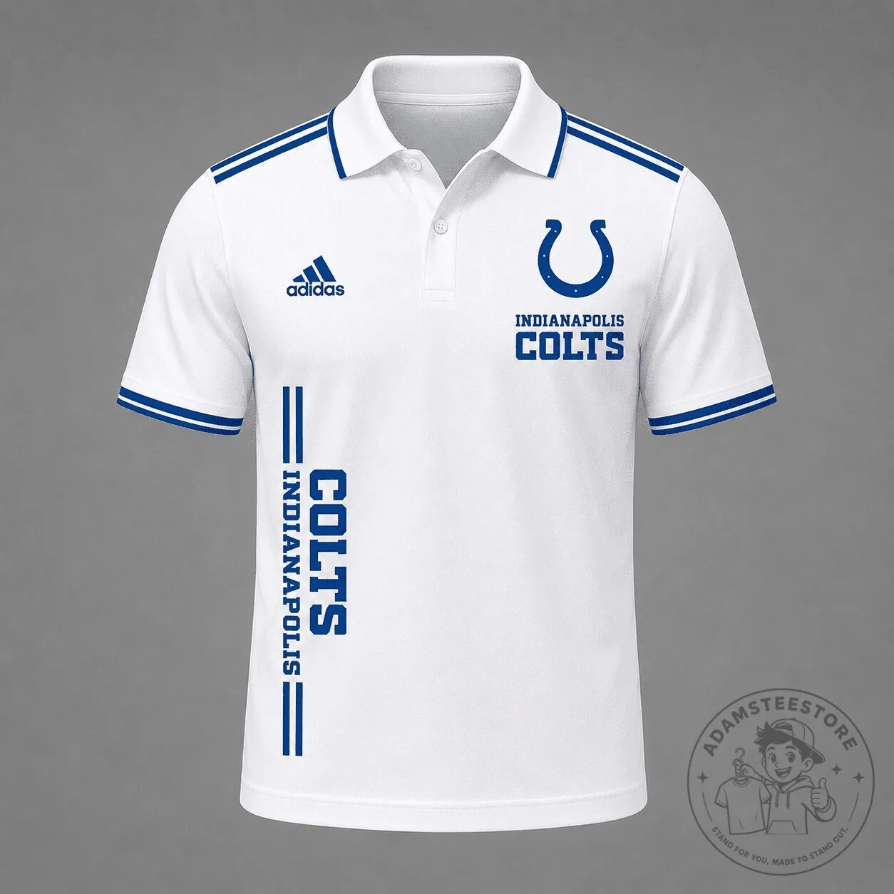Indianapolis Colts Football Team White Polo Shirt with Blue Stripes