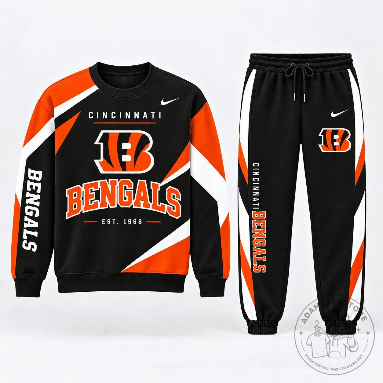 Cincinnati Bengals Crewneck Sweatshirt with Jogger Pants Combo Set