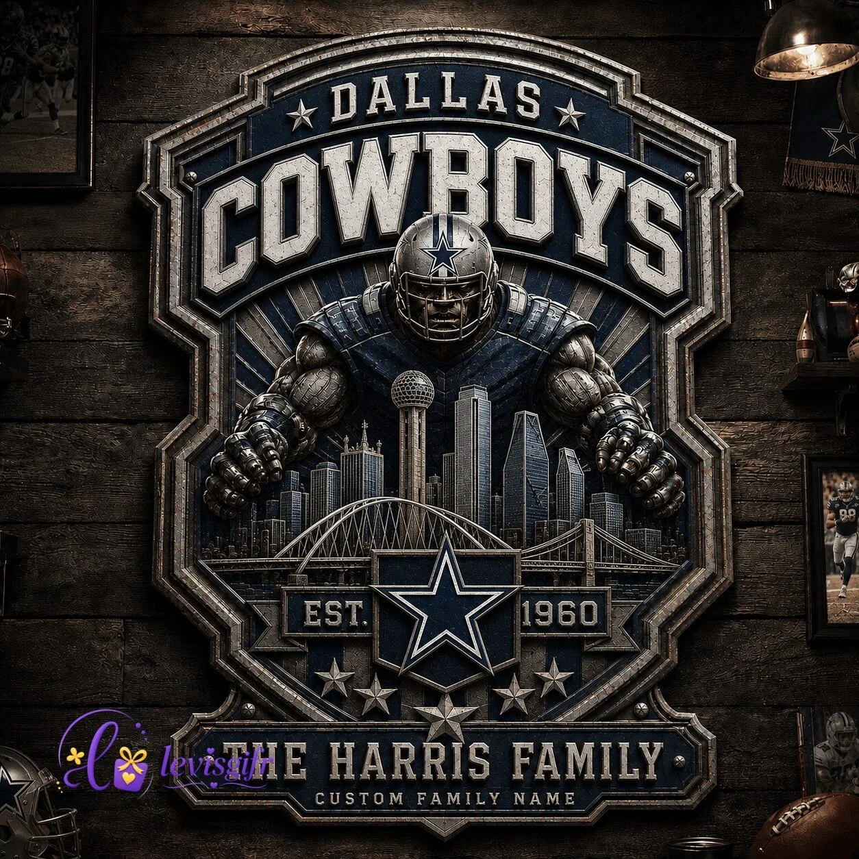Dallas Cowboys Football Personalized Family Name Vintage Metal Plaque Wall Art