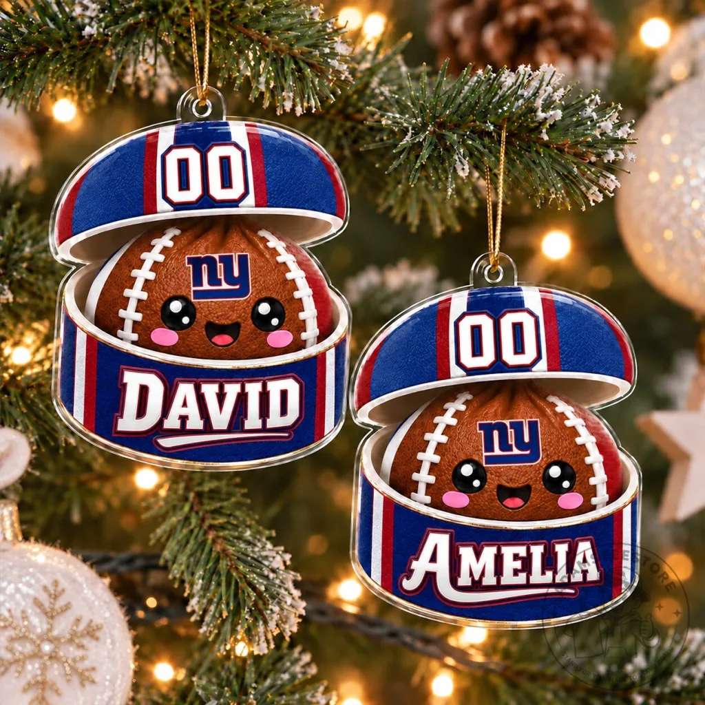 New York Giants Personalized Christmas Football Ornament Custom Name Gift