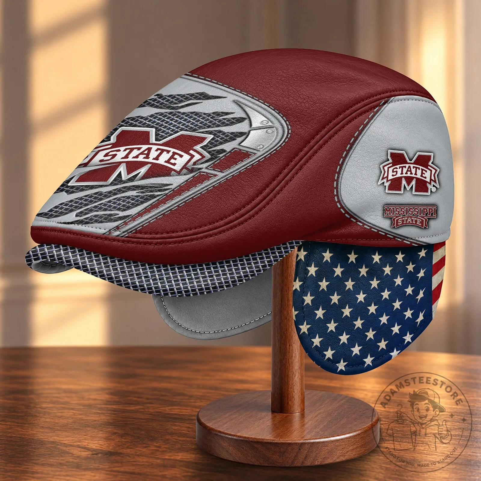 NCAA Flat Cap with Foldable Ear Flaps for Mississippi State Bulldogs