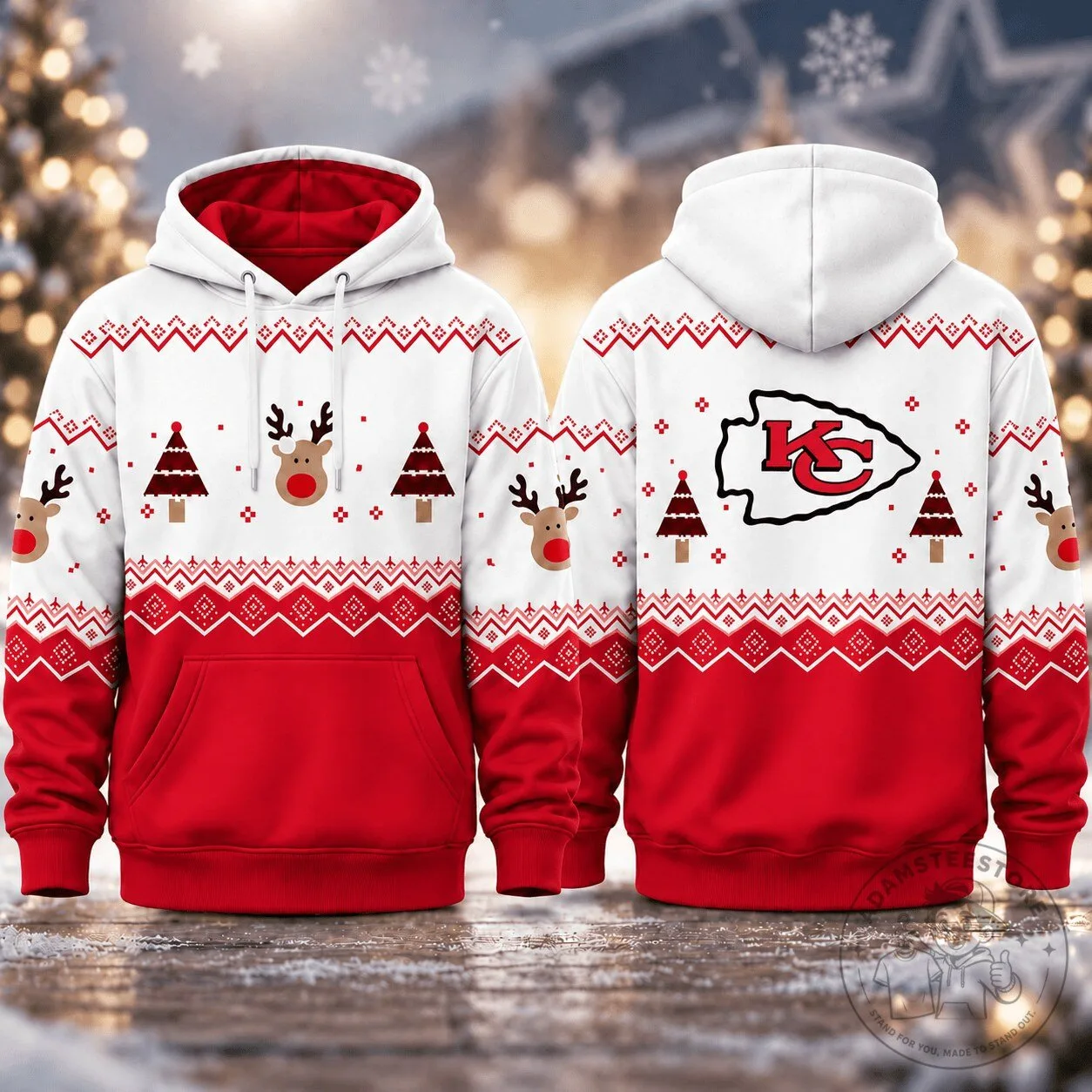 Kansas City Chiefs Christmas Reindeer Tree Ugly Sweater Style Hoodie