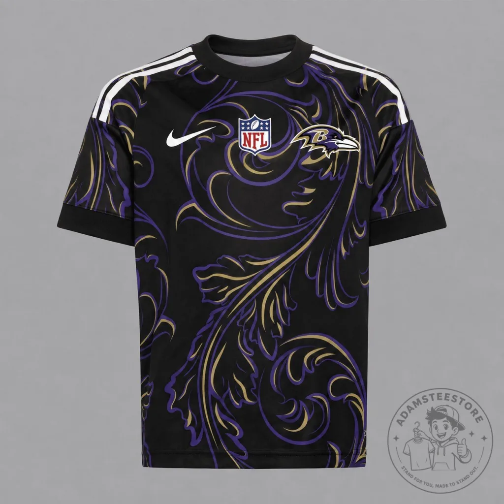 Baltimore Ravens NFL Football Team Black Patterned Short Sleeve Jersey