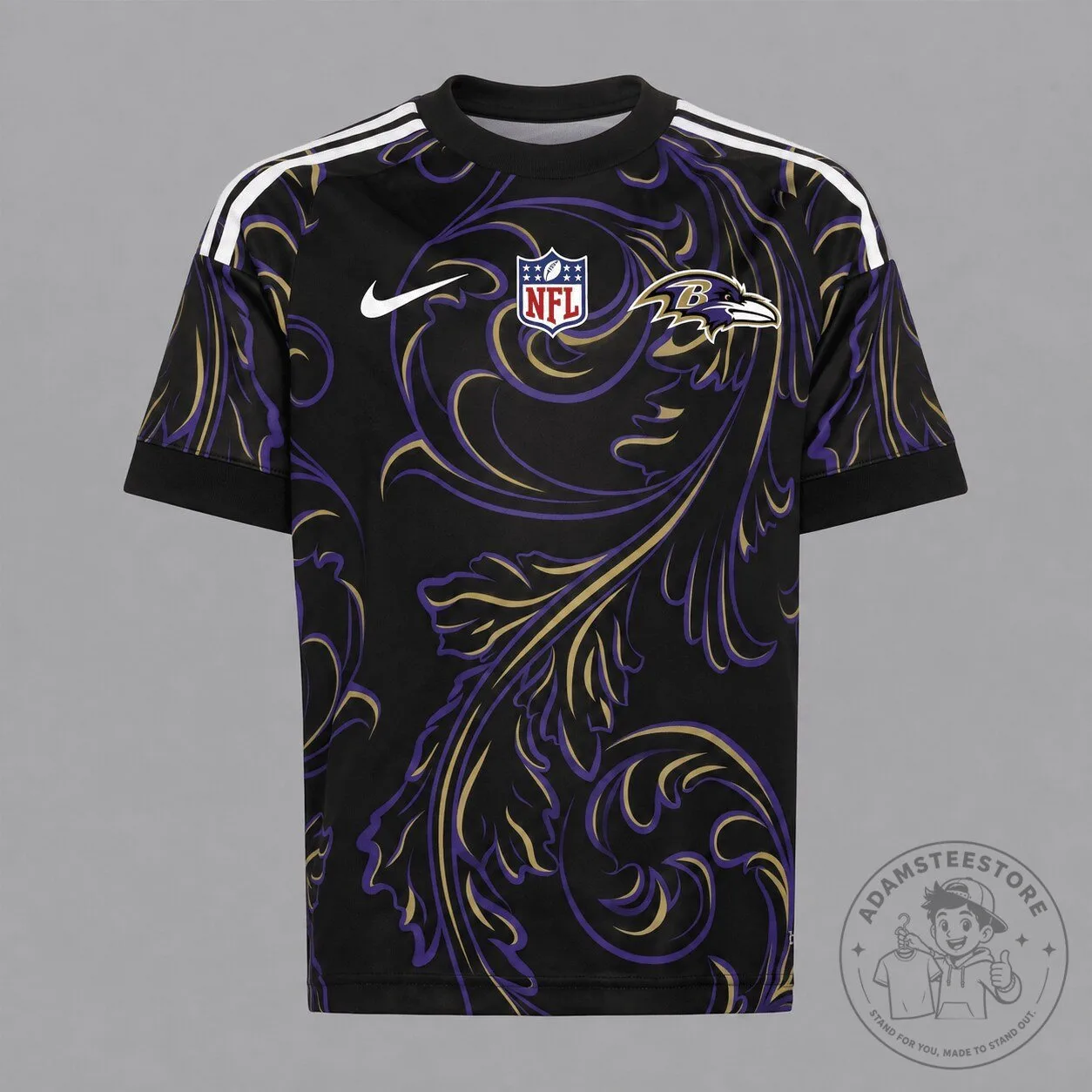 Baltimore Ravens NFL Football Team Black Patterned Short Sleeve Jersey