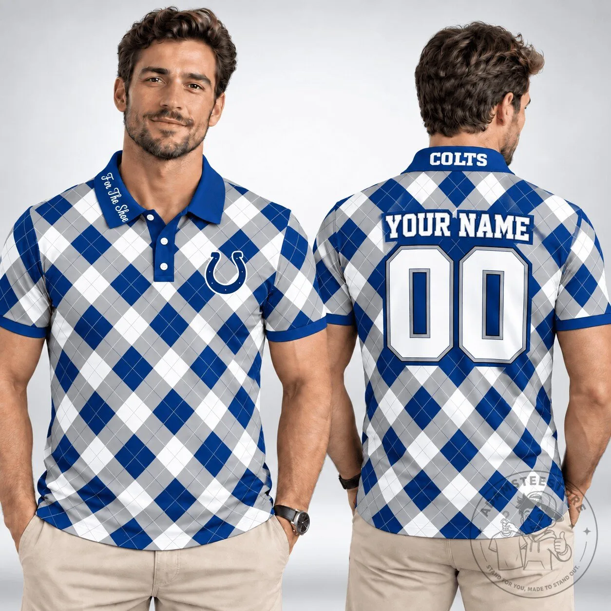 Indianapolis Colts Personalized Blue Argyle Pattern Polo Shirt