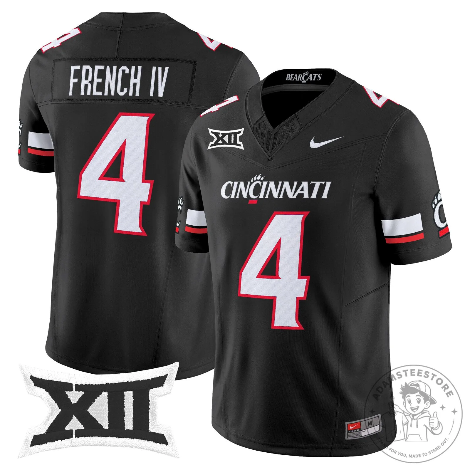 Black French IV Number 4 Jersey for Cincinnati Bearcats Football Team