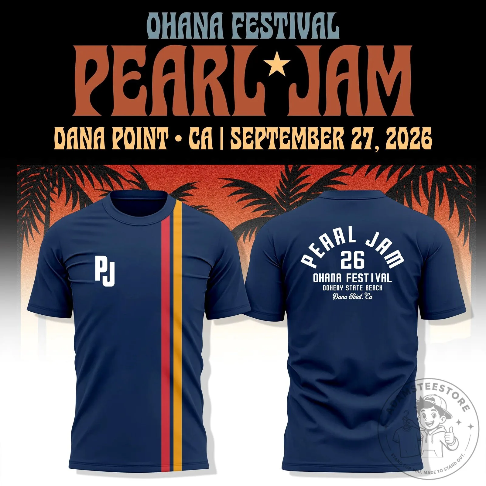 Pearl Jam Ohana Festival Dana Point 2026 Concert Navy Blue T-Shirt