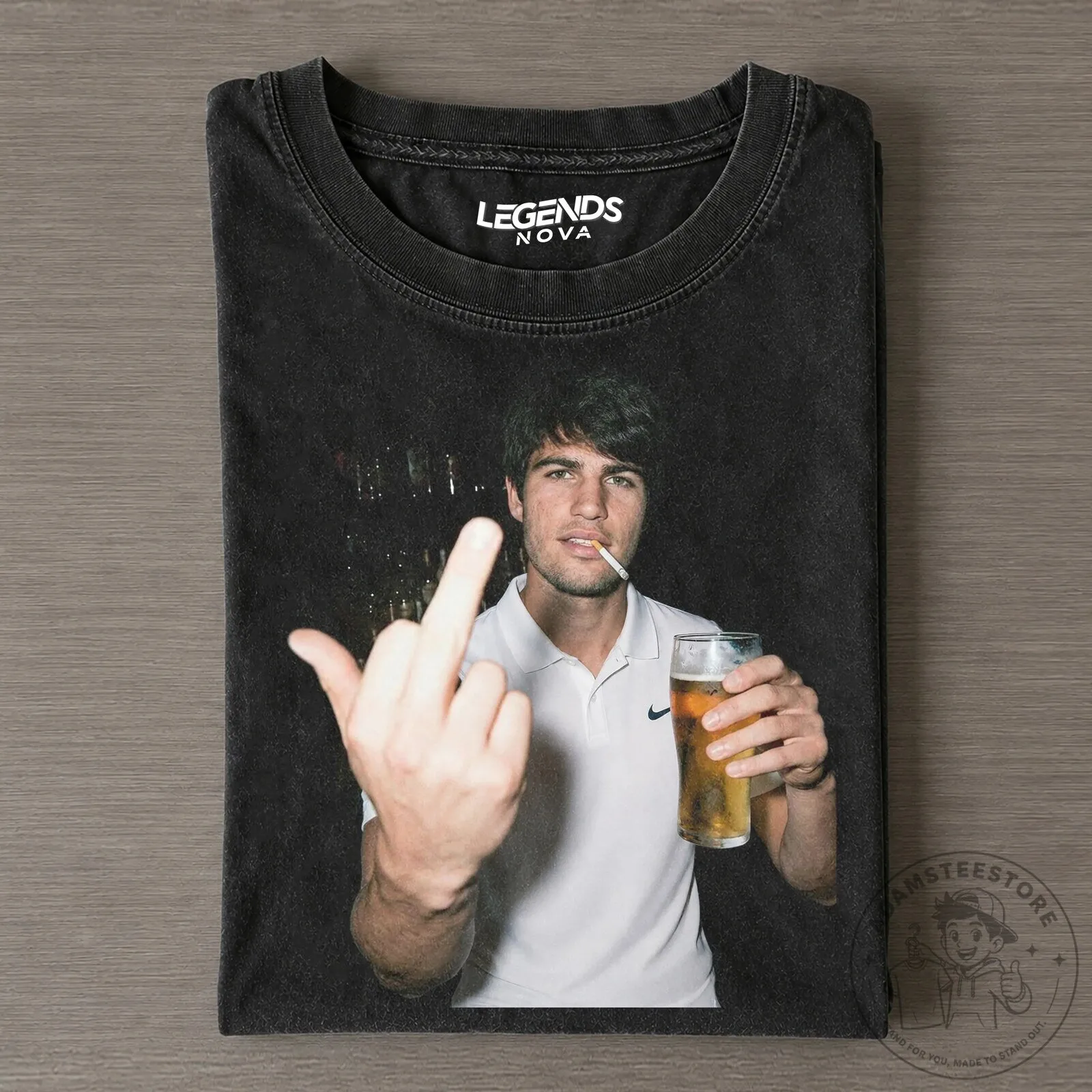 Graphic T-Shirt featuring Carlos Alcaraz with a Middle Finger Design for Tennis Fans
