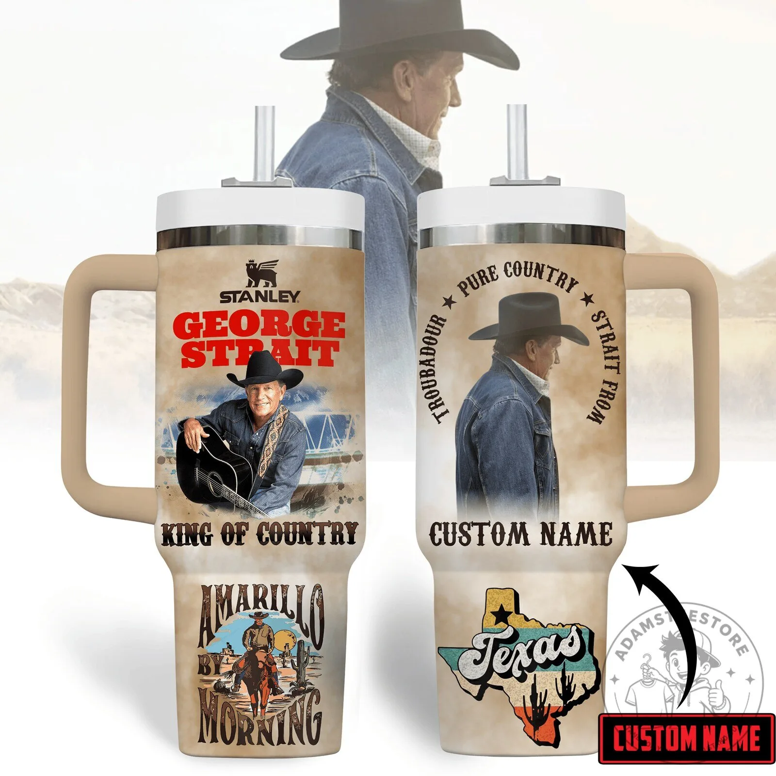 King of Country Music Tumbler with Handle featuring George Strait