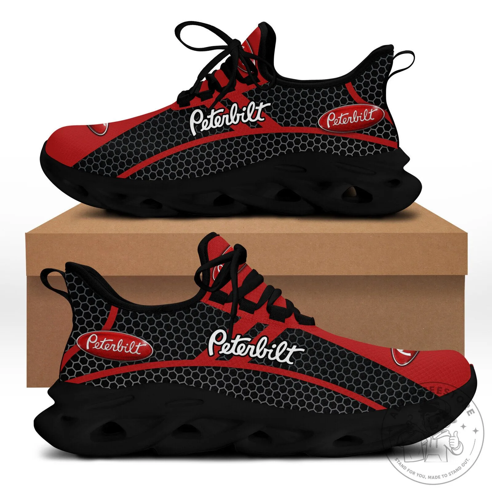 Peterbilt Motors Company Red Black Honeycomb Pattern Running Shoes