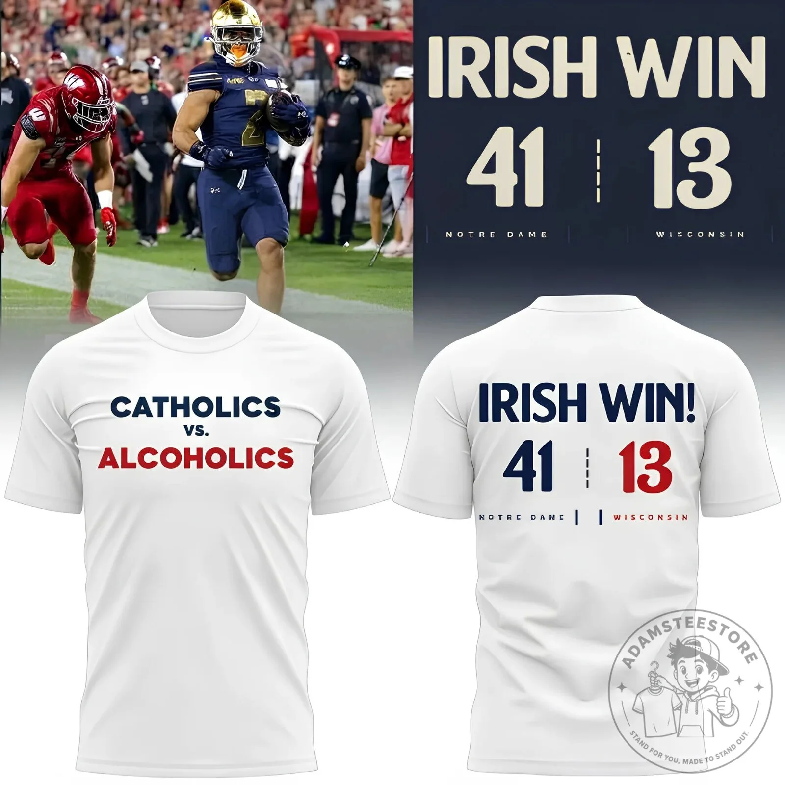 Catholics vs Alcoholics Football Game Tee featuring Notre Dame Fighting Irish