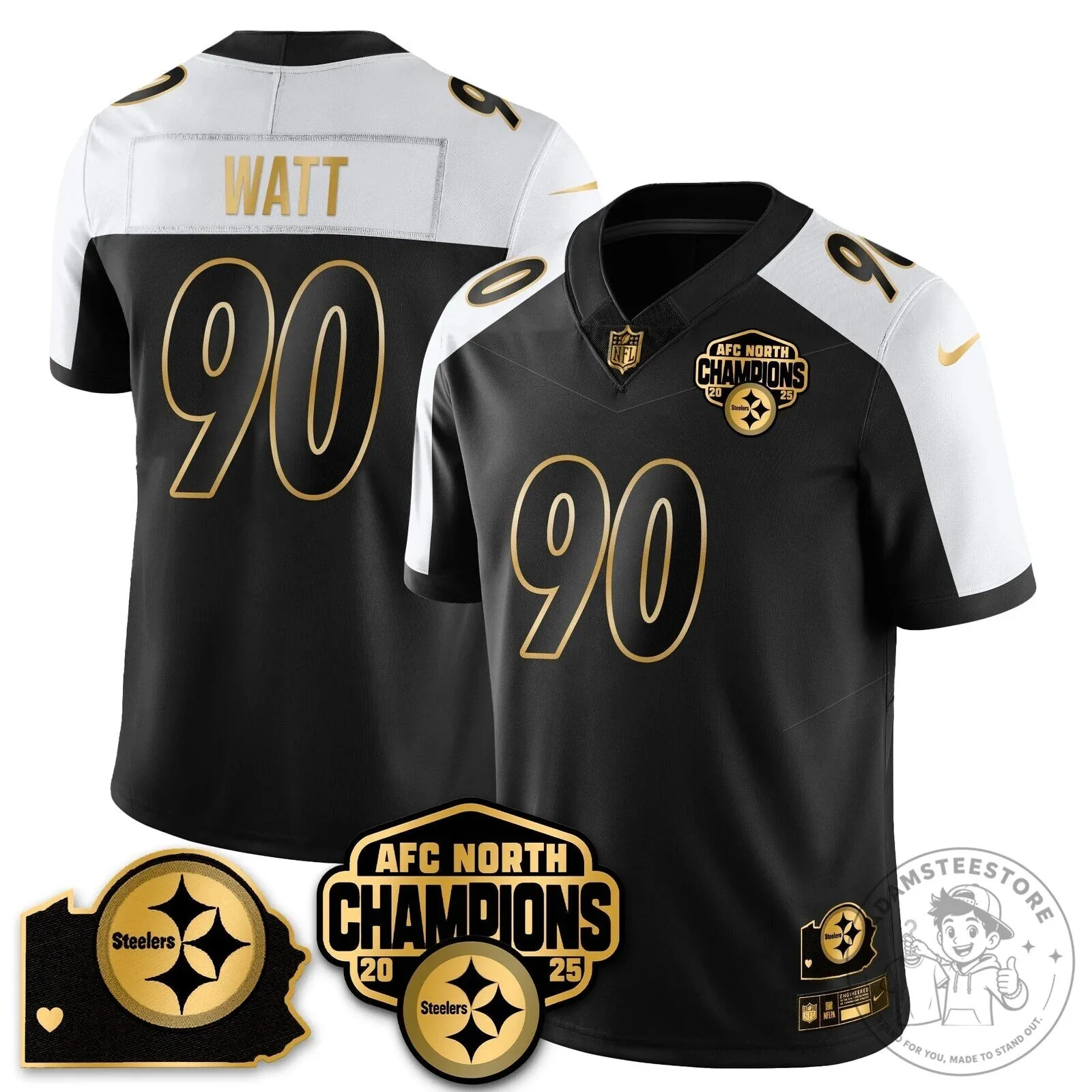 AFC North Champions Pittsburgh Steelers TJ Watt Gold Edition Football Jersey