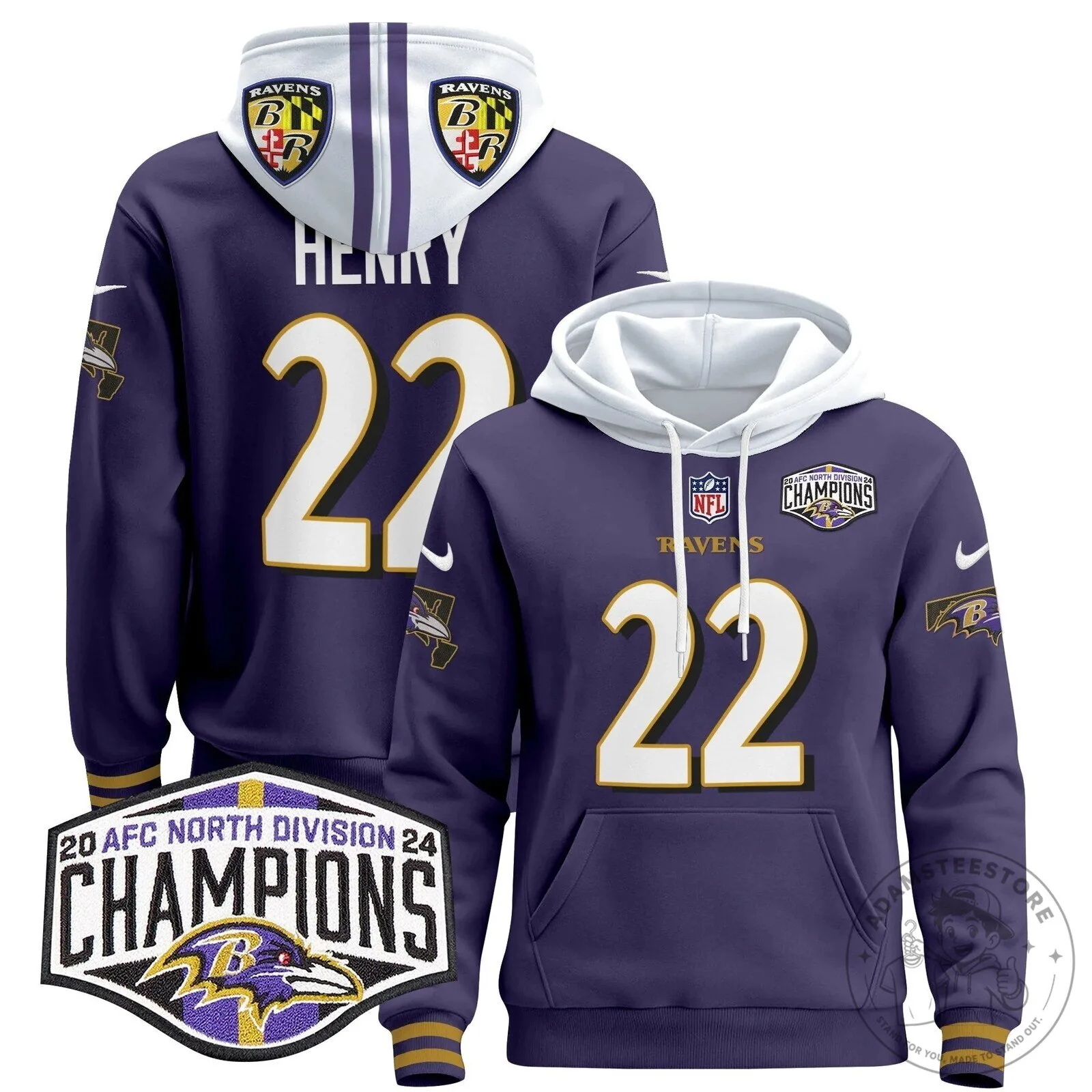 Baltimore Ravens AFC North Division Champions Henry 22 Hoodie 78 Baltimore Ravens AFC North Division Champions Henry 22 Hoodie