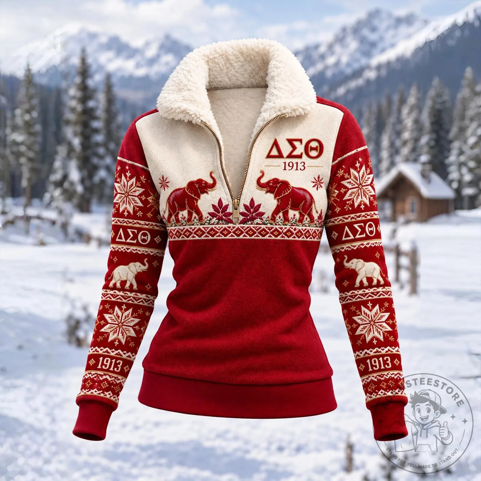 Delta Sigma Theta Sorority 1913 Elephant Red Ugly Christmas Sweater