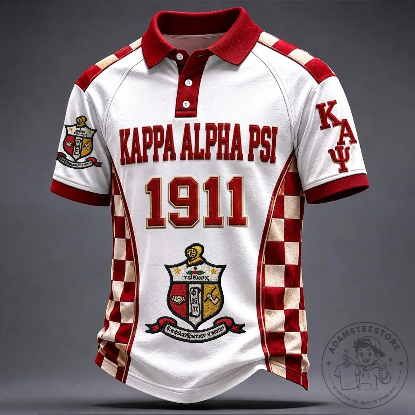 Kappa Alpha Psi Fraternity 1911 Greek Letter Red and White Polo Shirt