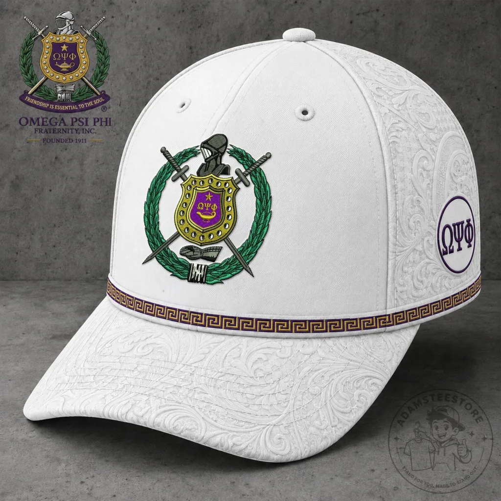 Omega Psi Phi Fraternity Inc. Embroidered White Baseball Cap Hat Omega Psi Phi Fraternity Inc. Embroidered White Baseball Cap Hat