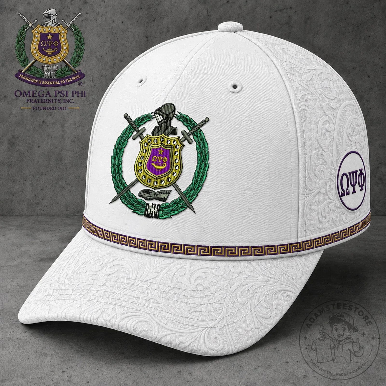 Omega Psi Phi Fraternity Inc. Embroidered White Baseball Cap Hat