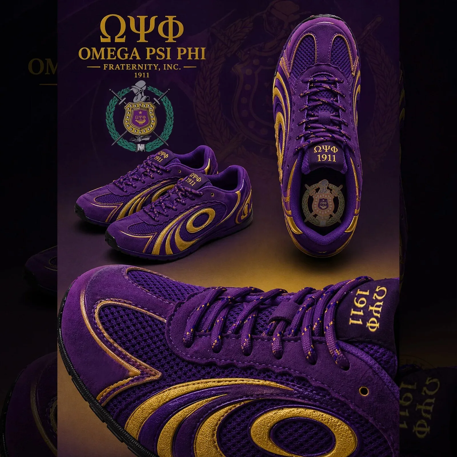 Athletic Running Shoes in Purple and Gold for Omega Psi Phi Fraternity
