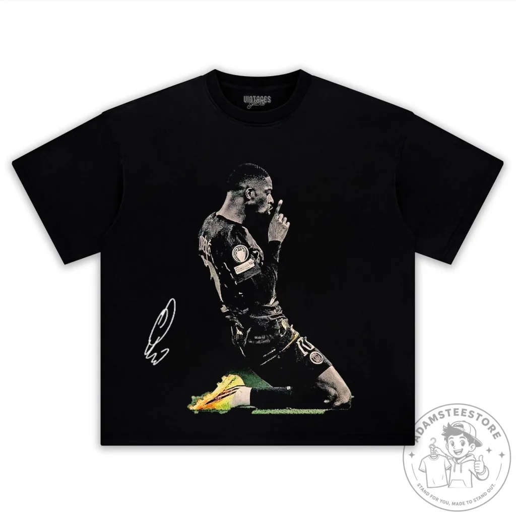 Ousmane Dembele Football Celebration Signature Black T-Shirt Ousmane Dembele Football Celebration Signature Black T-Shirt