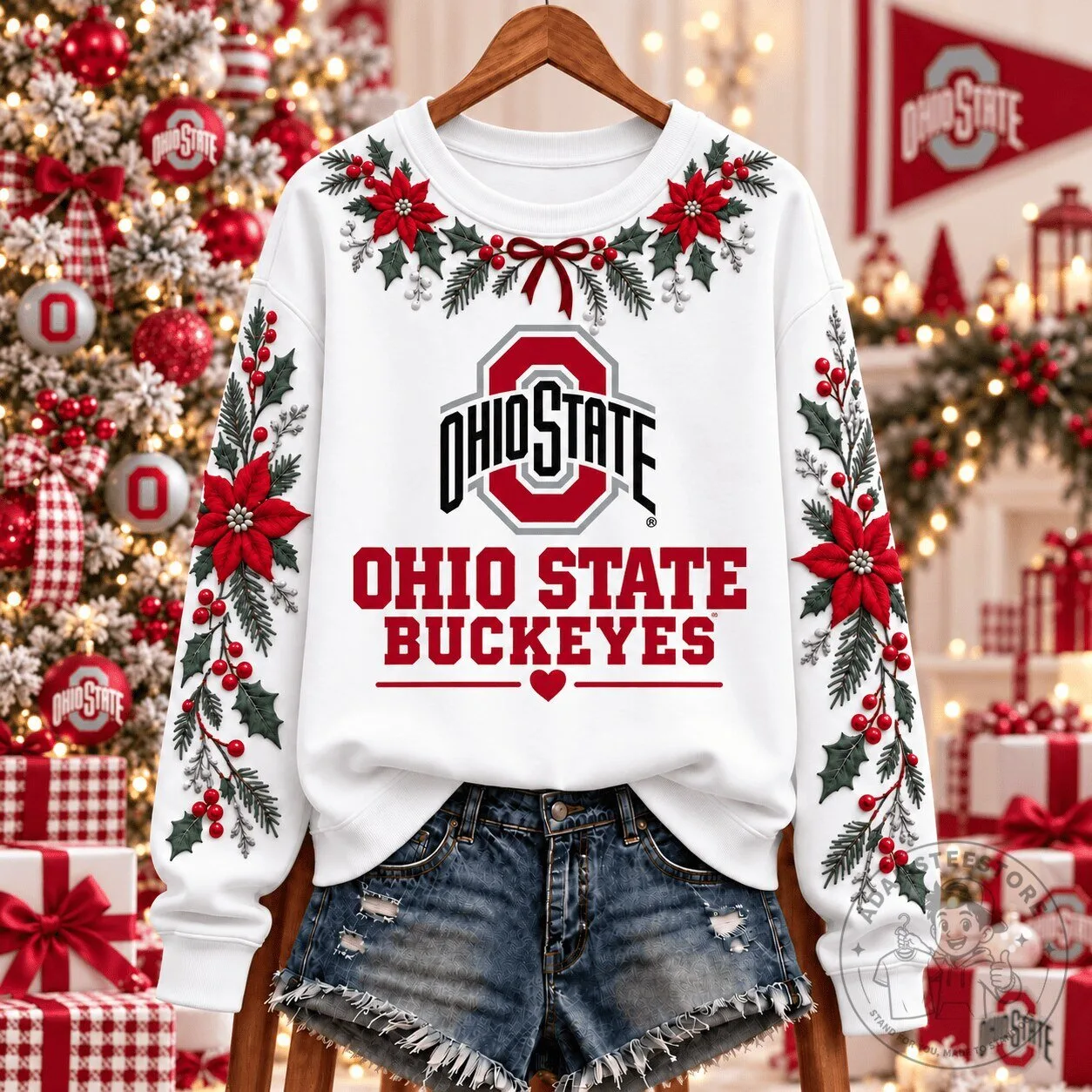Ohio State Buckeyes Christmas Floral Holiday Sweatshirt