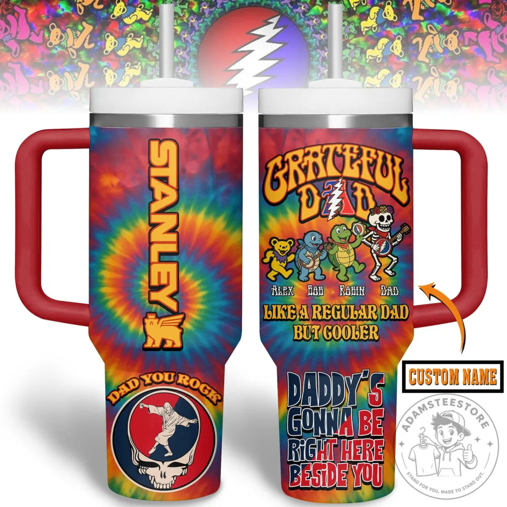 Grateful Dead Personalized Dad Tie Dye 40oz Tumbler with Handle 30 Grateful Dead Personalized Dad Tie Dye 40oz Tumbler with Handle