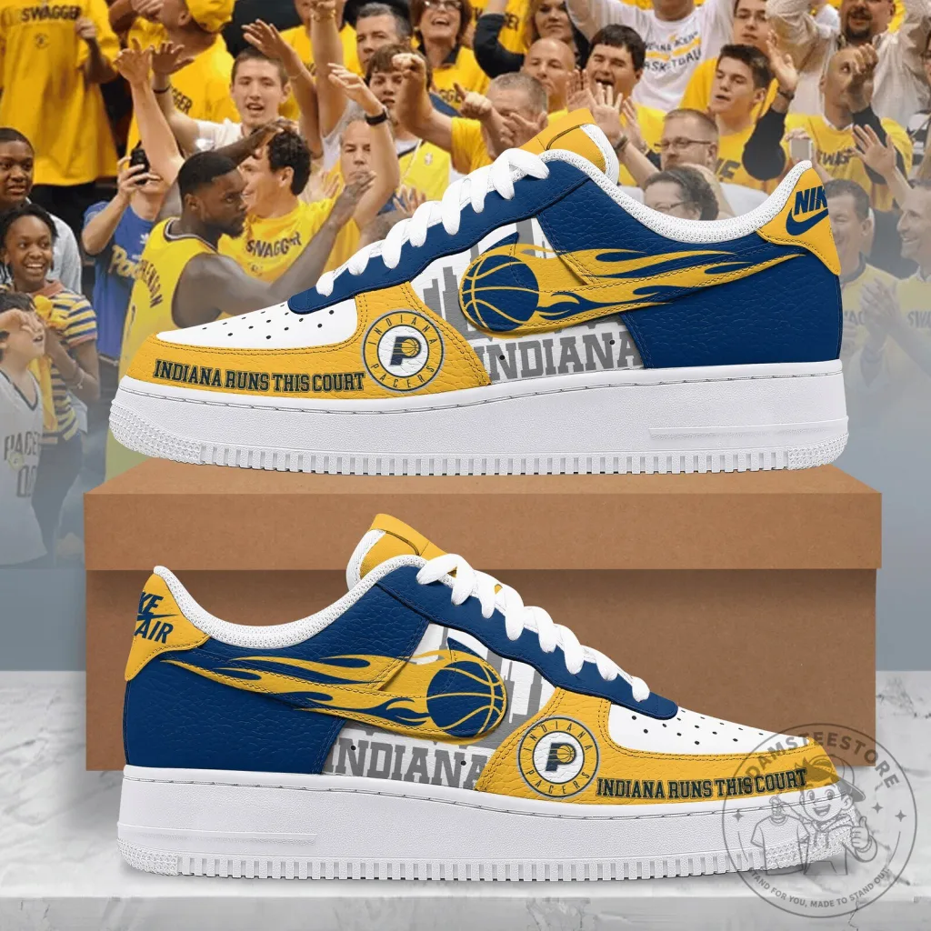 Indiana Pacers Basketball Team Logo White and Blue Athletic Shoes 24 Indiana Pacers Basketball Team Logo White and Blue Athletic Shoes