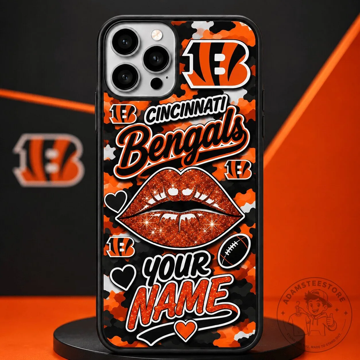 Cincinnati Bengals Personalized Glitter Lips Camouflage Pattern Phone Case