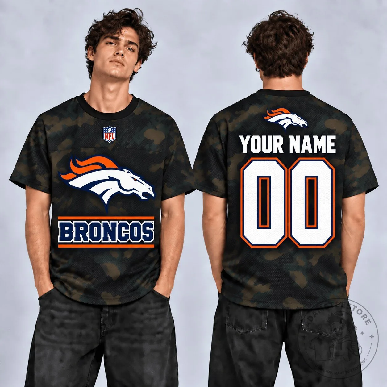 Denver Broncos Personalized Camouflage Football Jersey with Custom Name and Number
