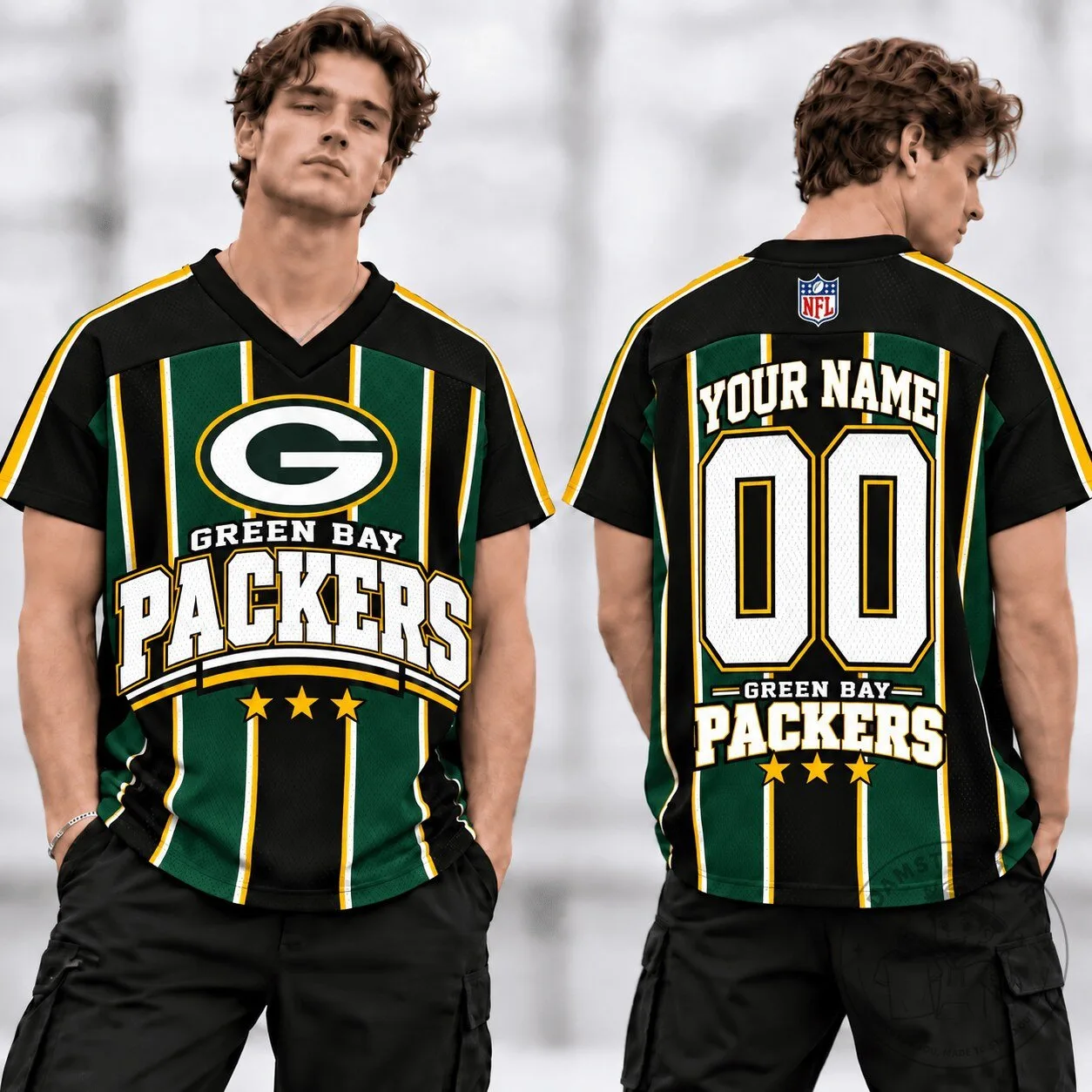 Green Bay Packers Personalized V-Neck Football Jersey