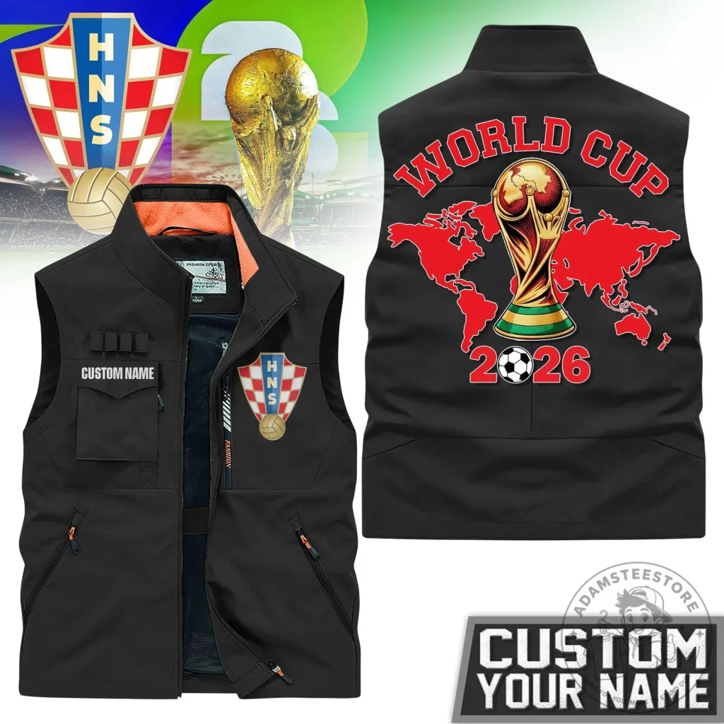 Croatia | Premium WC26 V-neck Sleveless Tank Top 1 Croatia World Cup 2026 Football Championship Multi-Pocket Vest