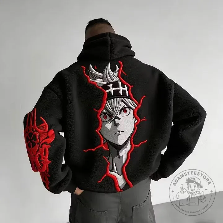 Black Clover Asta Demon Form Embroidered Plush Hoodie